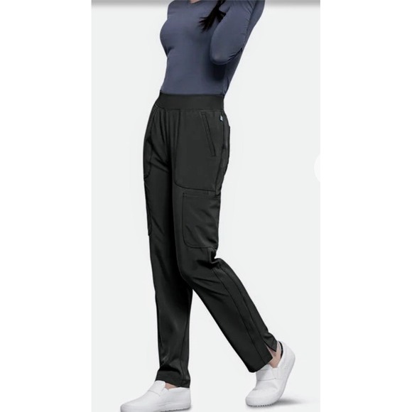 Cherokee Infinity‎ Cargo Scrub Pants Zipper Pockets Petite Black Small NWOT - Picture 1 of 9
